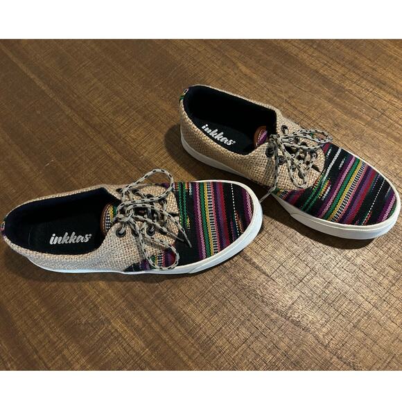Inkkas Unisex Handmade Lace Up Sneakers Womens 8 Mens 6 Mexico Southwest Aztec - Picture 8 of 8